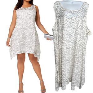 Signature by Robbie Bee Dress Women's 3X Floral Sleeveless Keyhole Back White Dr